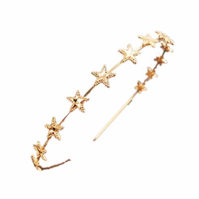 China New Fashion Women Gold Metal Star Pentagon Elegant Headdress Cute Geometric Thin Headbands Headbands For Daily Party for sale