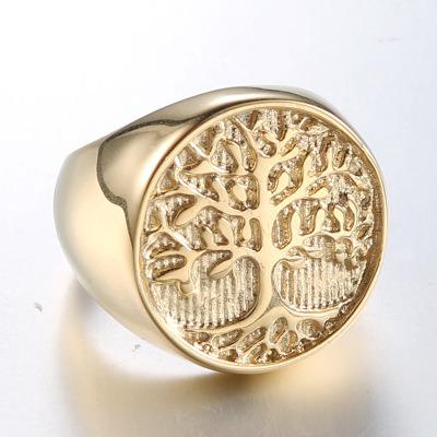 China Hot Sale 316L Stainless Steel Gold Color Casual/Sporty Silver Tree Of Life Finger Mens Ring Punk Rock Men Jewelry for sale