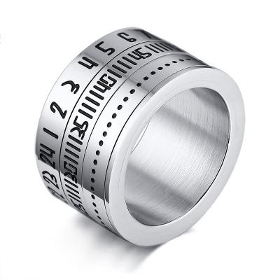 China Newest CLASSIC High Polished Creative Three Layers Titanium Steel Silver Arabic Digital Rotating Man Ring for sale