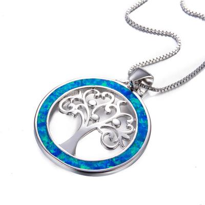 China TRENDY Blue Silver Color Opal Round Small Pendant Necklace Jewelry Necklaces Tree of Life for Women Jewelry Gifts drop shipping for sale