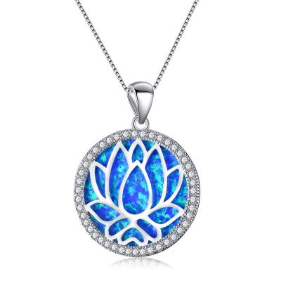 China White Lotus Flower Pendant Necklace Women Boho Charm Jewelry Round Opal Choker Statement Necklaces Geometric Fashion TRENDY for sale