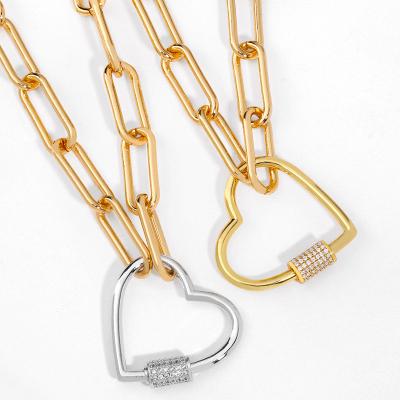 China TRENDY Gold Love Heart Lasso Necklaces For Women CZ Zircon Carabiner Lock Necklaces Charm Statement Fashion Punk Jewelry for sale