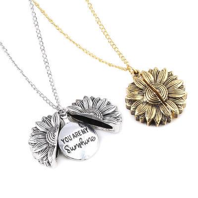 China TRENDY You Are My Sun Sunflower Necklaces For Women Rose Gold Silver Color Long Chain Flower Sun Necklace Female Pendant Jewelry for sale