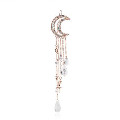 China New Fashion 1pc Cute Moon Tassel Five-pointed Star Studded Hairpin Pendant Vintage Fringed Crescent Hair Clip Hair Accessory for sale