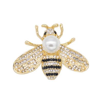 China New Arrival Fashionable Bee Pearl Brooch Rhinestone Alloy Pin Gold Color Brooch For Women Jewelry for sale