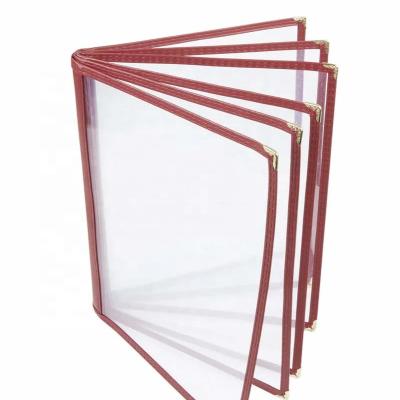 China For Cafe And Restaurant Double Stitched Binding Edge 6 Page 12 Frame Restaurant Food Menu Stand Hotel Red Leather Cover For Promotion for sale