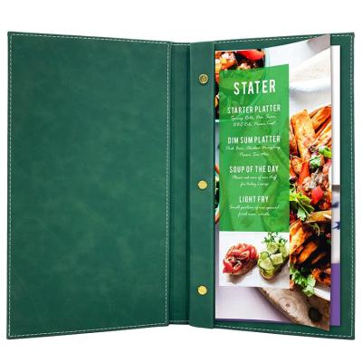 China Custom Size Double Panel Folder PU Leather Menu Cover For Restaurant 8.5*14 for sale