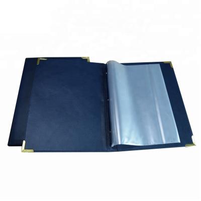 China 2021 Double Panel Customize Fashion PU Leather Hotel Menu Cover Holder Restaurant Menu With Rivet, Menu Folder for sale