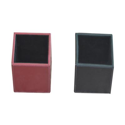 China For High-Grade Leather Wooden Pen Holder Container Stand PU Desk Room Plain Square Pen Holder for sale