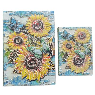 China European Hardcover OEM Style Fantasy 3D Sun Flower Notebook Multicolor PU Notepad For Travel for sale