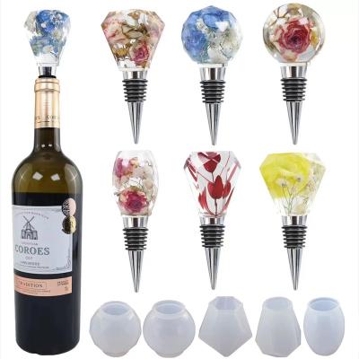 China 2022 New Viable Crystal Drop Gum Red Wine Bottle Stopper Handle Silicone DIY Mold for sale