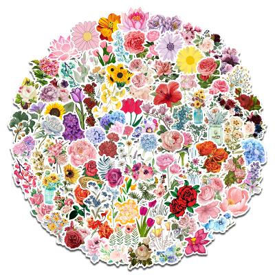 China Suitable for soft surfaces 100 PCS Beautiful Colorful Flower Stickers for Kids DIY Laptop Car Skateboard Helmet Suitcase for sale