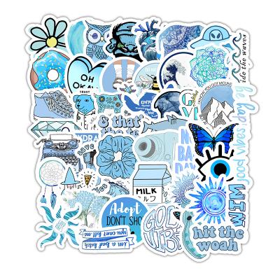 China Suitable for smooth surfaces 50 PCS Blue Cute Laptop Stickers, Vsco Hydroflasks Waterproof Fashionable Aesthetic Stickers for Teens Girls Water Bottles Skateboard for sale