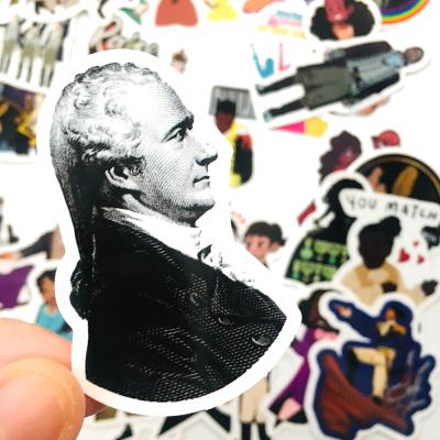 China Suitable for soft surfaces 50 PCS/BAG Alexander Hamilton Vinyl Waterproof Cartoon Stickers for Notebook Children for sale