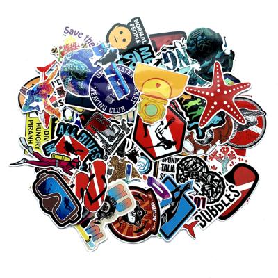 China Cartoon Sticker 60 PCS Vinyl Sports Luggage Suitcase Waterproof Diving Funny Stickers For Car Modification for sale