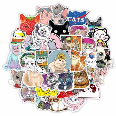 China Suitable For Smooth Surfaces 50pcs/lot Anime Cartoon Cats And Dogs Pet PVC Card Stickers For Laptop Sticker Decal Fridge Skateboard for sale