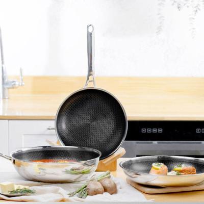 China American Style 24cm composite multi-layer bottom skillet 304 stainless steel non-stick skillet with lid can be customized for kitchen cookware for sale