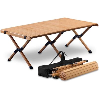 China Wholesale Stable Durable Good Quality Outdoor Wooden Foldable Portable Legs Three Fold Away Camping Table With Storage Bag for sale