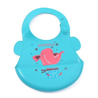 China Silica Gel Baby Feeding New Style Food Grade Cartoon Pattern Waterproof Silicone Baby Bib for sale