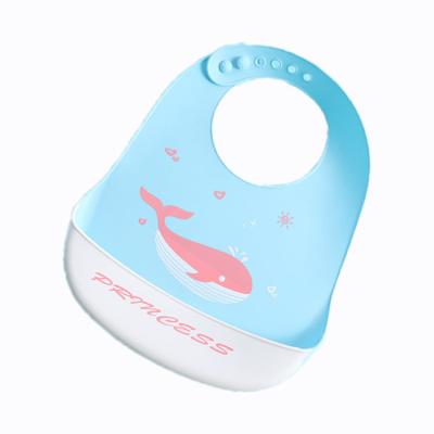 China Silica Gel Baby Feeding New Style Food Grade Cartoon Pattern Waterproof Silicone Baby Bib for sale