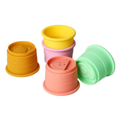 China Educational Children's Beach Toys Children's Educational Toys Jenga Baby Bath Cup Stack Pile Stack Puzzle Silicone Toy Swimming Sand for sale