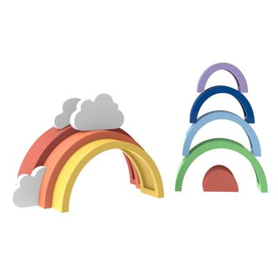 China Educational Toys Silicone Rainbow Cloud Vault Blocks Stick Kids Puzzle Colorful Building Block Toy Color Knowledge for sale