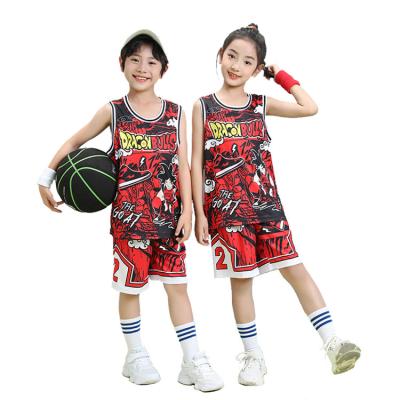 China Retro Design Sublimation Kids Cartom Dragonballs Kid Basketball Tank Tops Uniform Breathable for sale