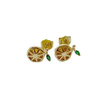 China Office / Career Gold Plated Flower Stud Earrings 925 Sterling Silver Green Ear Stud Earrings for sale