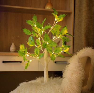 China Modern 24 LED 3*AA Batteries Manual Switch Led Decoration Maple Tree Light Green Lights for sale