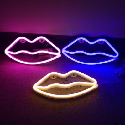 China Wholesale Hot Blue Modern Led Wall Hanging Art Sign Night Lamp Neon Rainbow Lip Signs Decor Lights Light for sale