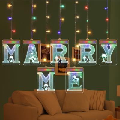 China 3D LED Curtain Light WEDD ME Decoration Room LOVE Shape Icicle Light USB LED Letter Remote Control Curtain Light for sale