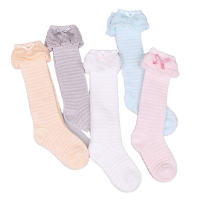 China Summer Viable Mosquito Cotton Bowknot Mesh Thin Knee High Anti Knocks Transparent Socks Kids Girls for sale