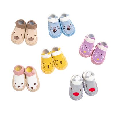 China Young Boys Girls Cartoon Viable Autumn Funny Baby Running Socks Non Pop Leather Sole Shoes for sale