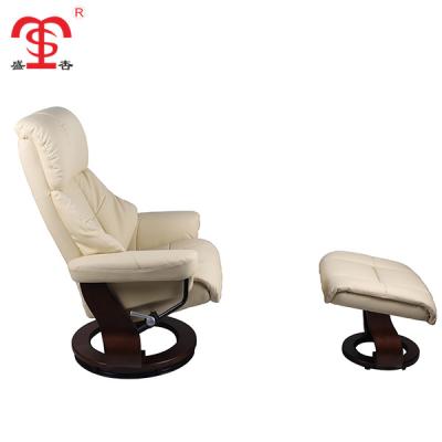 China Comfortable Leather Reclining Reclining Lounge Chairs With Footrest Stool for sale