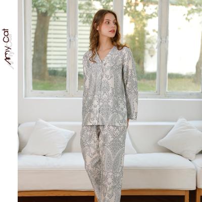 China QUICK DRY Designer Women's Long Sleeve Pajamas Women Pajama Sets For Without Collar Fashion Leisure Home Wear for sale