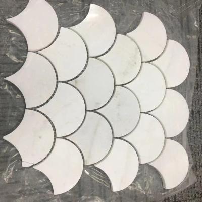 China New Modern Popular Designed Natural Carrara Marble Mosaic Inner Decor Fish Scale Fan Shape for sale