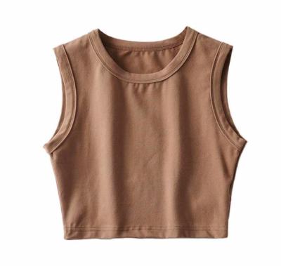 China Custom Wholesale Anti-pilling Crop Tops Tank Tops Vest Sleeveless T-shirt Women Solid Blank Crop Tops Vest Womens 100% Cotton T-shirt for sale