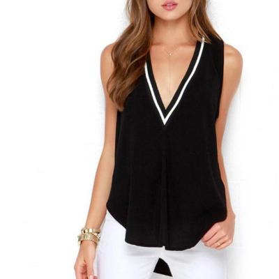 China 2019 Europe and America cheap sexy chiffon sleeveless women's vest color matching v-neck vest for sale