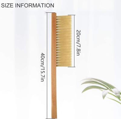 China Farms Beekeeping Tools Double Rows Bee Sweeper Brush Horse Hair Frame Bee Brush With Wooden Handle for sale