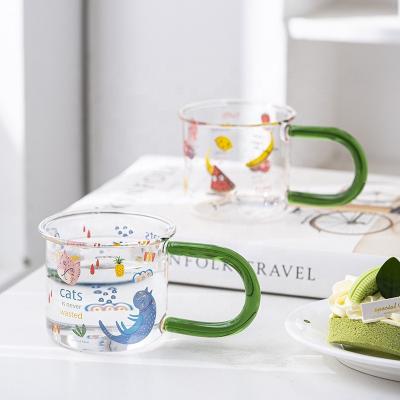 China Stored High Value Ins Wind Home High Temperature Resistant U Shaped Green Set Mouthwash Cup Breakfast Milk Glass Cup for sale