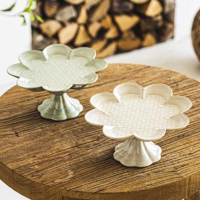 China Stored new Chinese raw kiln change embossed high ceramic tray foot dim sum dish home afternoon tea table fruit dish for sale