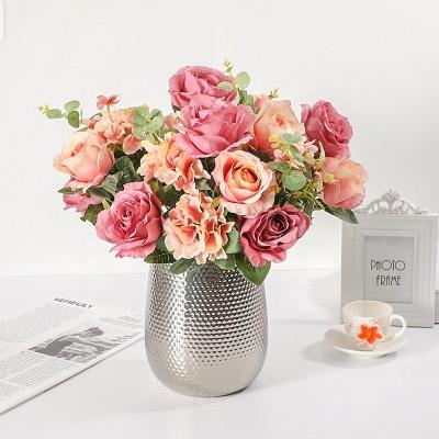 China Natural touch living room dining table coffee table decoration sun rose plastic rose flower potted bouquet flower home interior decoration for sale