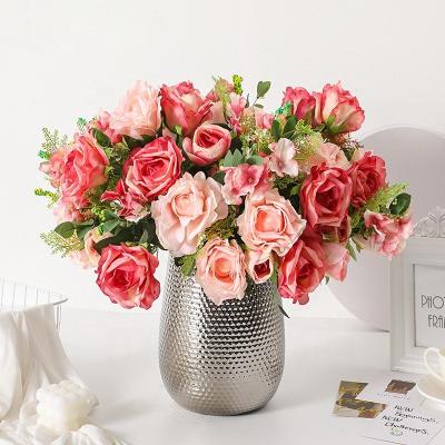 China Natural Touch Salon Artificial Nordic Multiple Flower Buds Rose Bouquet for sale