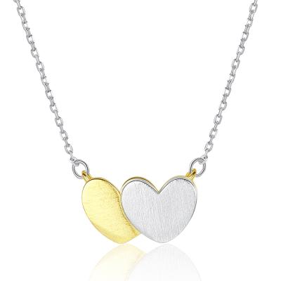 China Women Simple Lead Free Necklace Silver Daidan Mothers Day Jewelry Nickel Free Plated Gold Two Tone Chain Double Heart Necklace for sale