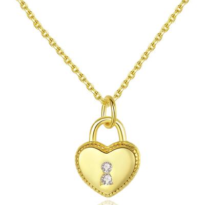 China Daidan Necklace Girl Necklace Lead Free 925 Nickel Free Silver Sensitive Jewelry Gold Plated CZ Heart Lock Chain Necklace for sale