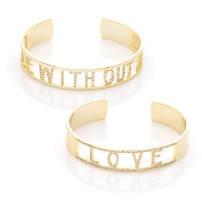 China FASHIONABLE Zircon Daidan Wide Cuff Bracelet Personalized Charm Cuff Bracelet Letter Love Custom Gold Plated Bracelets for sale