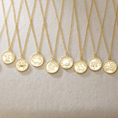 China Daidan Lead Free Nickel Free Double Sided 14K Gold Plated Zodiac Chain Coin Silver Custom Customized Logo Horoscope Zodiac Sign Necklace for sale