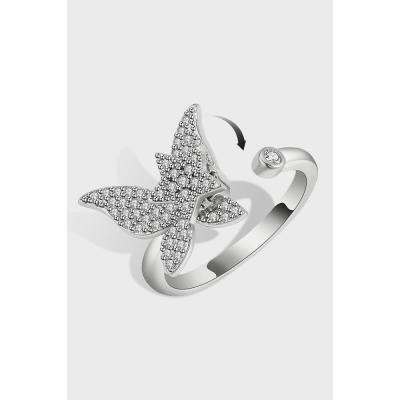 China Daidan Ring 18K Lead Free Gold Plated Rotatable Star Zircon Movable Butterfly Sterling Silver Rings Nickel Free for sale