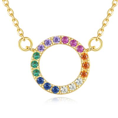 China Daidan Necklace Lead Free Nickel Free Gold Plated Zircon 18K Real 925 Rainbow Silver Hollow Round Tennis Multicolor Necklace for sale