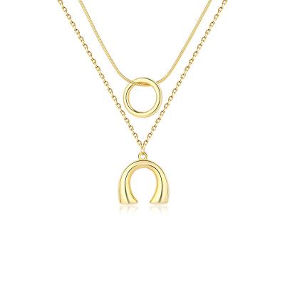 China Daidan Snake Nickel Free Lead Free Gold Plated Two Layer Sterling Silver 925 Jewelry Horseshoe Snake Multilayer Chain U Necklace for sale